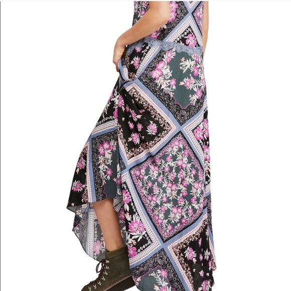 Free People Boho Bohemian Eclectic Hippie Graphite Combo Maxi Dress - Picture 8 of 16